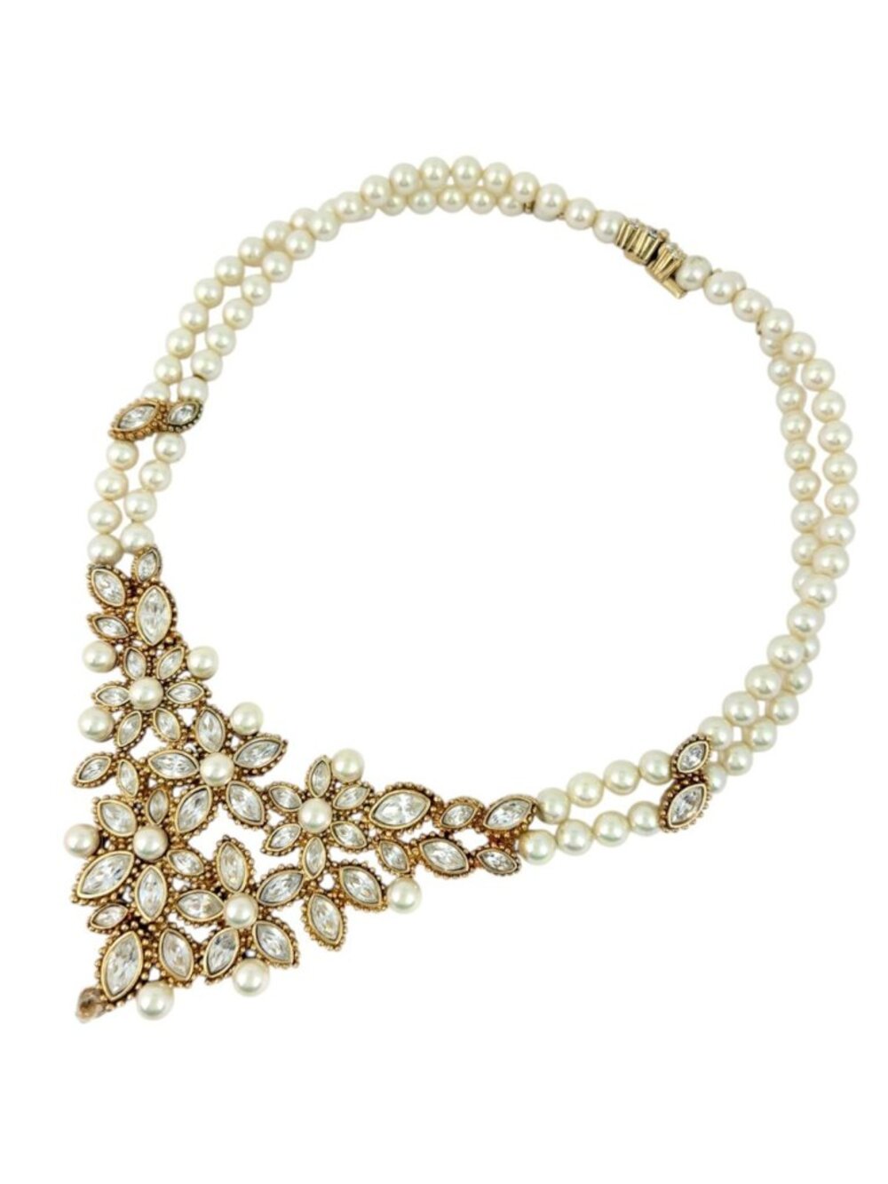 Dior Necklace Flower Faux Pearl Rhinestone White